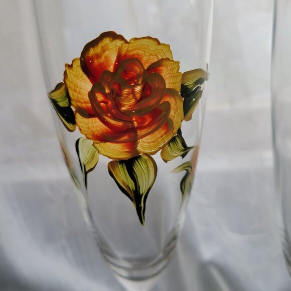 Hand-Painted Yellow Floral Champagne Flutes Glass Set Of 2 - Picture 2 of 4